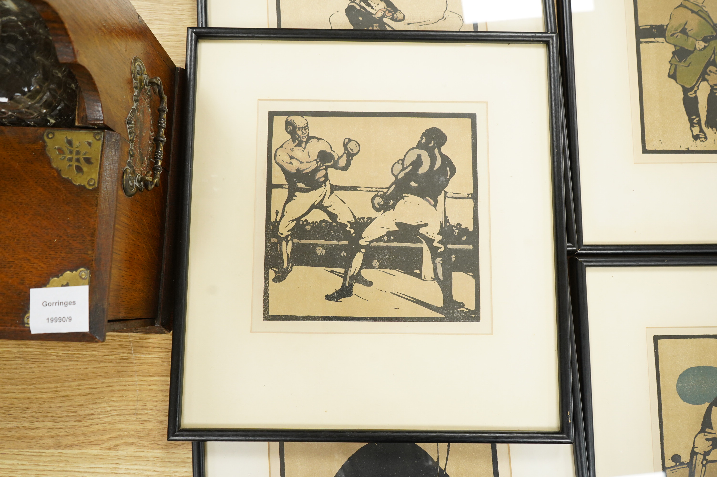 After Sir William Nicholson (1872-1949), twelve woodblock-style colour lithographs from ‘The Almanac of twelve sports’ / ‘The Sporting Calendar’, circa 1895, 22 x 22cm